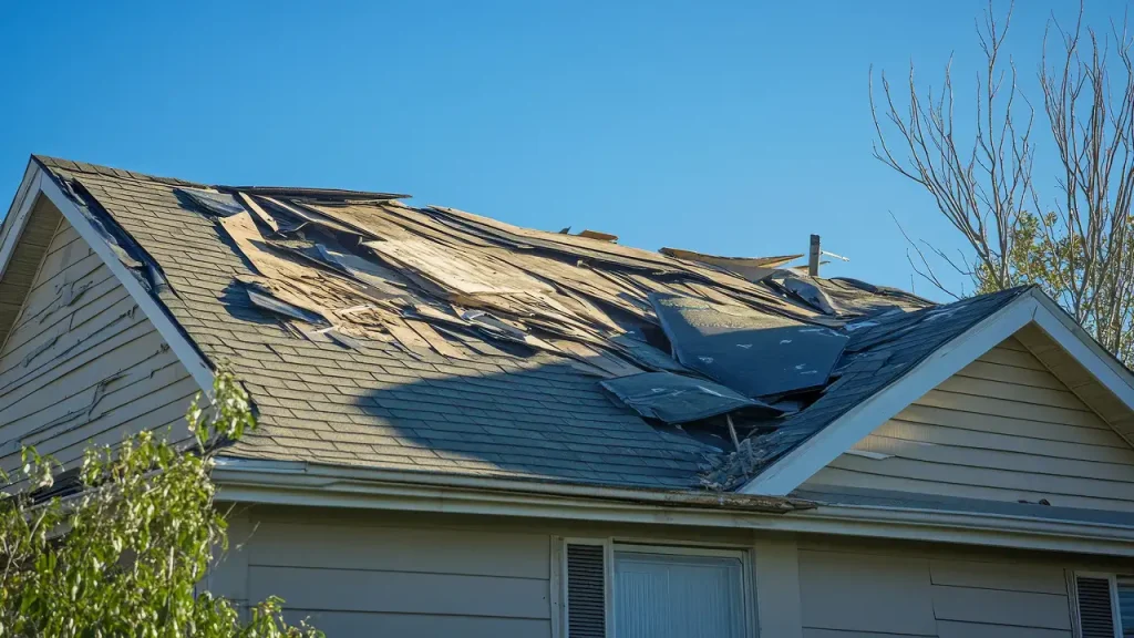Immediate steps to take after storm damage to your roof 6 Roofer inspecting a damaged roof after a severe storm