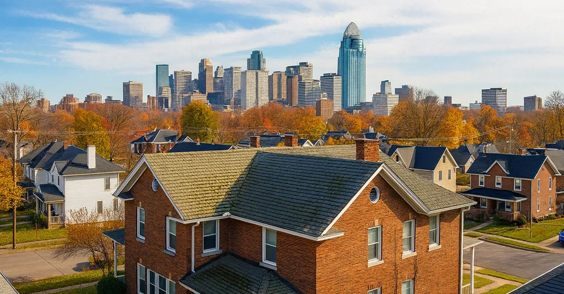 Blog 12 image showing roof wear and tear, with mose and damaged shingles, fall roof maintenance checklist